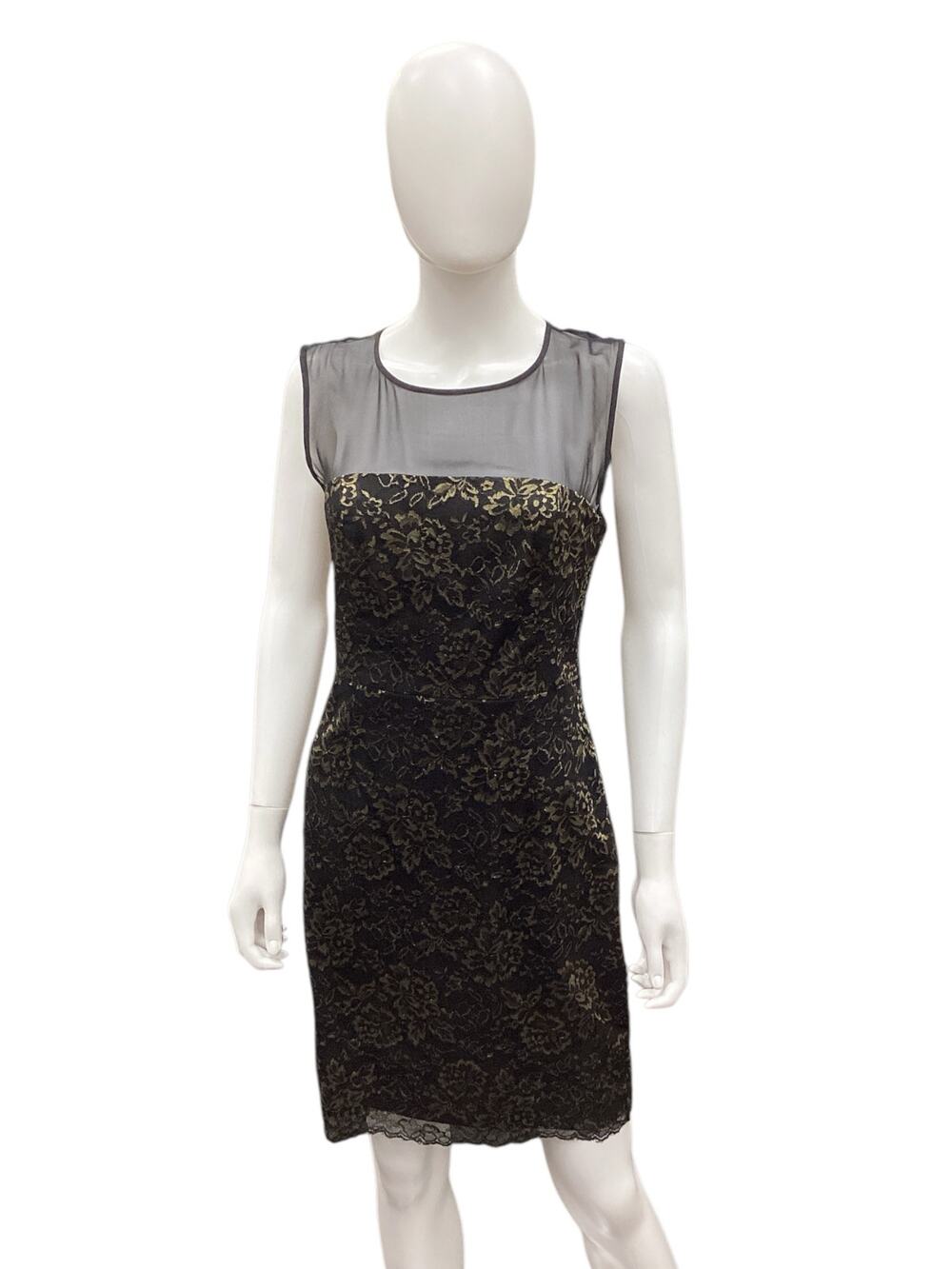 Diane Von Furstenberg Women’s Dress Size 8 Lace Overlay Sleeveless Black & Gold